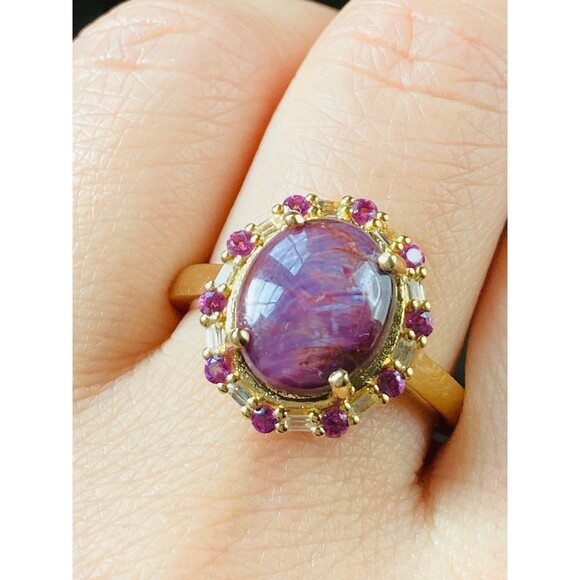 925 sterling silver 14k gold vermeil genuine Star sapphire Ring